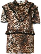 We11done Leopard Print Ruffle Trim Dress - Brown