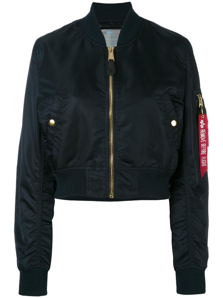 Alpha Industries - Cropped Bomber Jacket - Women - Nylon - S, Blue, Nylon