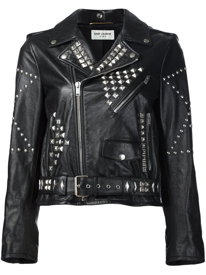 Saint Laurent Classic Motorcycle Jacket, Women's, Size: 42, Black, Leather