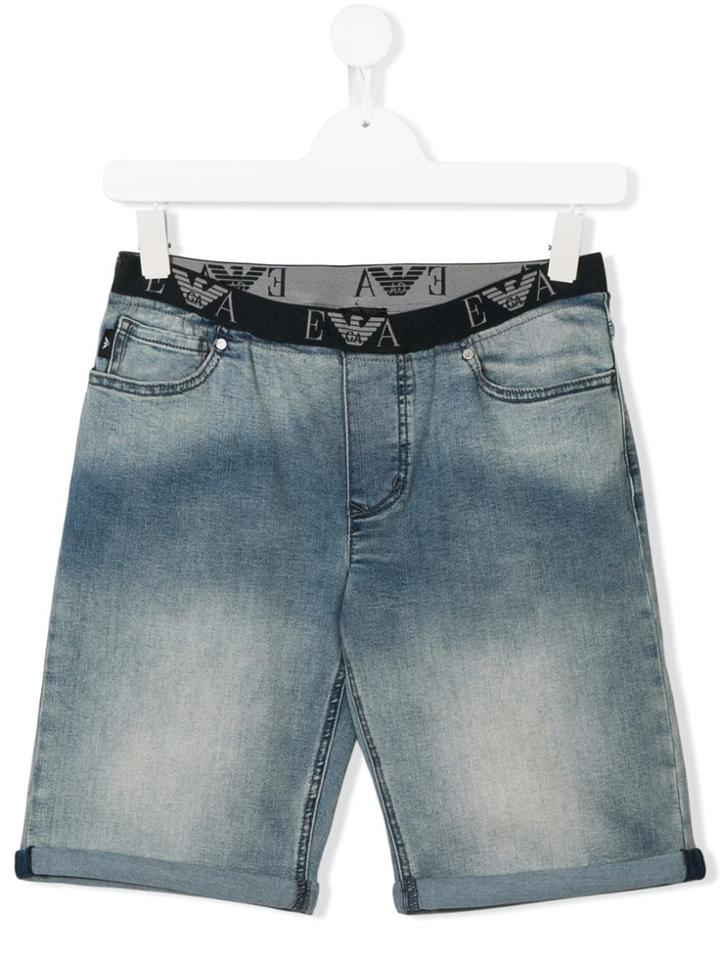 Emporio Armani Kids Teen Stonewashed Denim Shorts - Blue