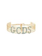 Gcds Crystal Embellished Logo Necklace - Gold
