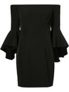 Milly Flared Sleeve Fitted Dress, Women's, Size: 12, Black, Polyester/spandex/elastane