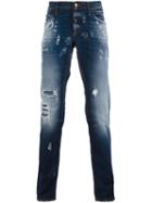 Dolce & Gabbana Ripped Detail Jeans, Men's, Size: 50, Blue, Cotton/zamac/calf Leather