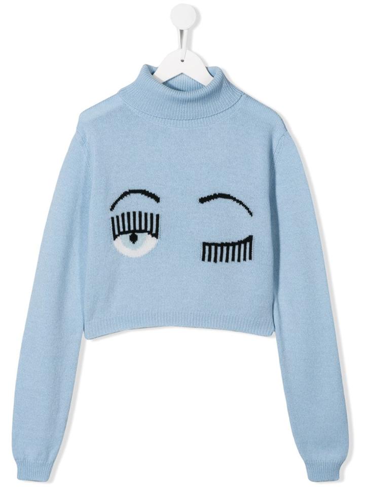 Chiara Ferragni Kids Flirting Roll Neck Jumper - Blue