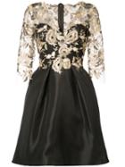 Monique Lhuillier - Floral Overlay Dress - Women - Silk - 14, Black, Silk