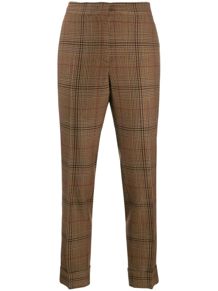 Pt01 Check Cropped Trousers - Brown