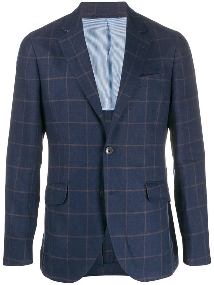 Hackett Checked Single-breasted Blazer - Blue