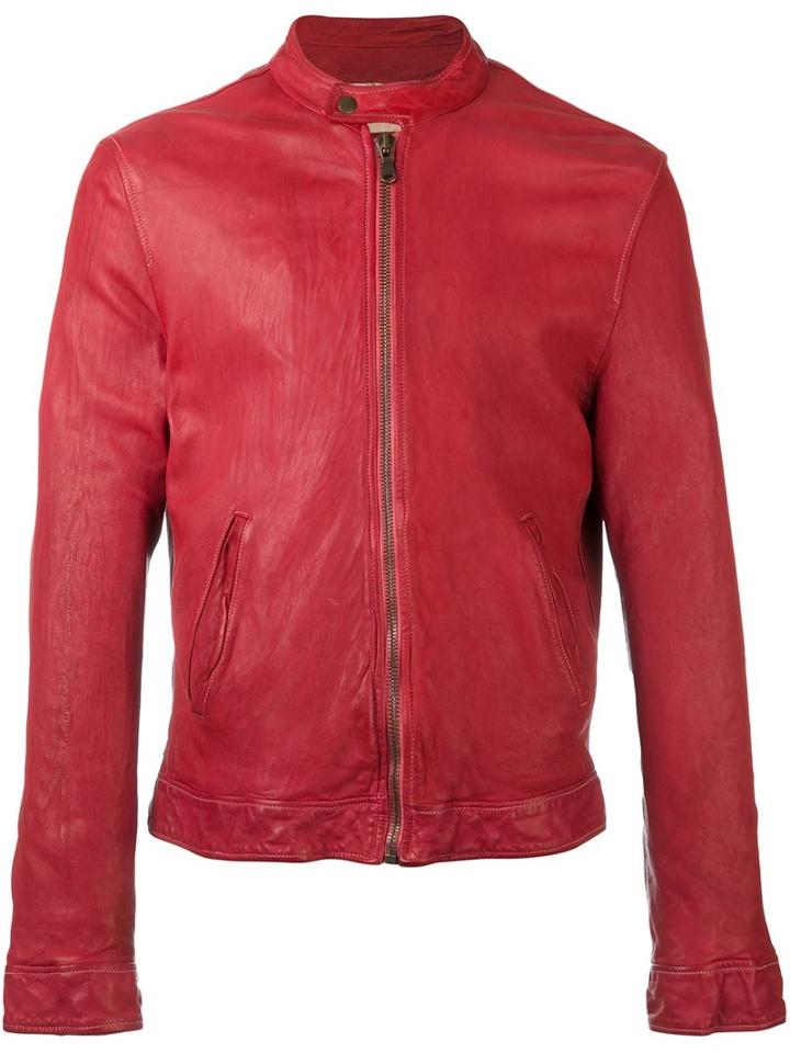 Pihakapi Slim Fit Leather Jacket, Men's, Size: Large, Red, Lamb Skin/viscose