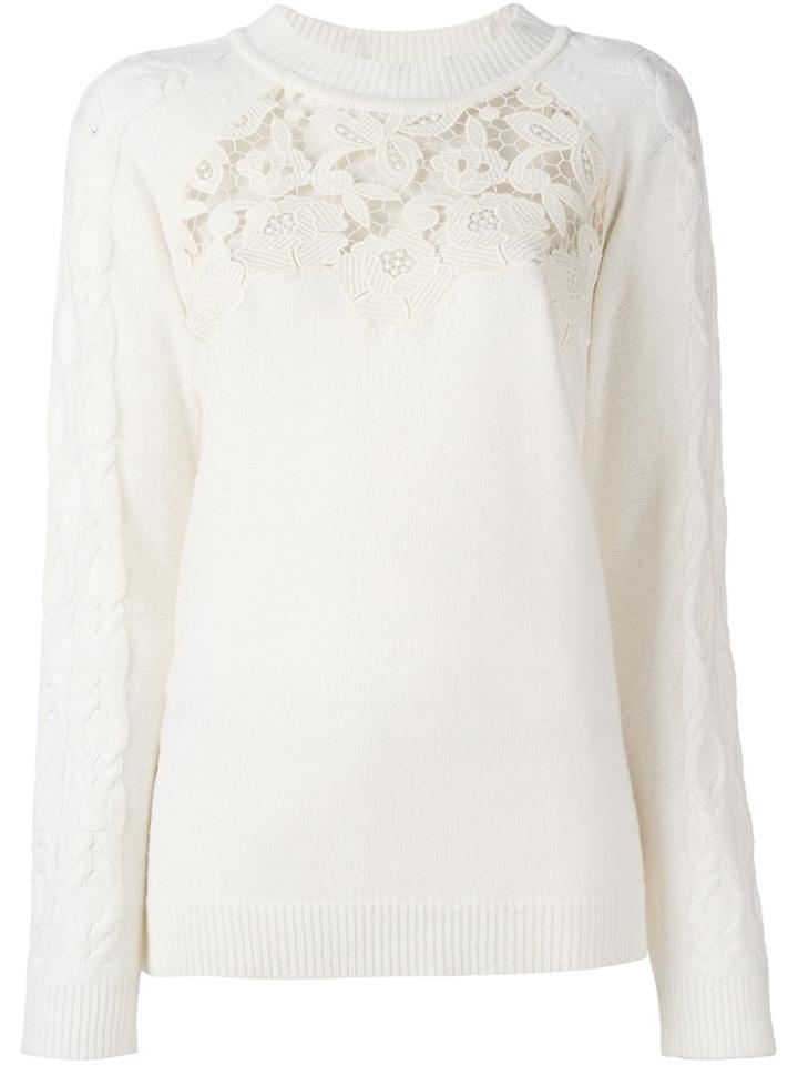 Blumarine Lace Panel Pullover - White