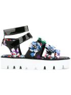 Msgm Floral Platform Sandals - Black