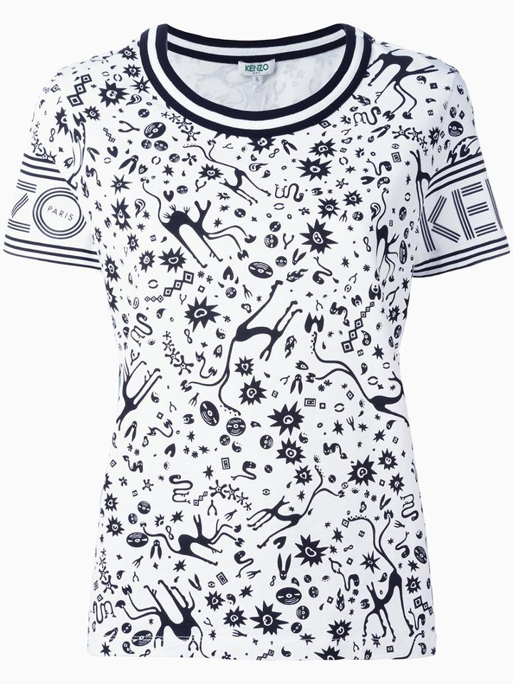 Kenzo Multi Print T-shirt, Women's, Size: Small, White, Cotton