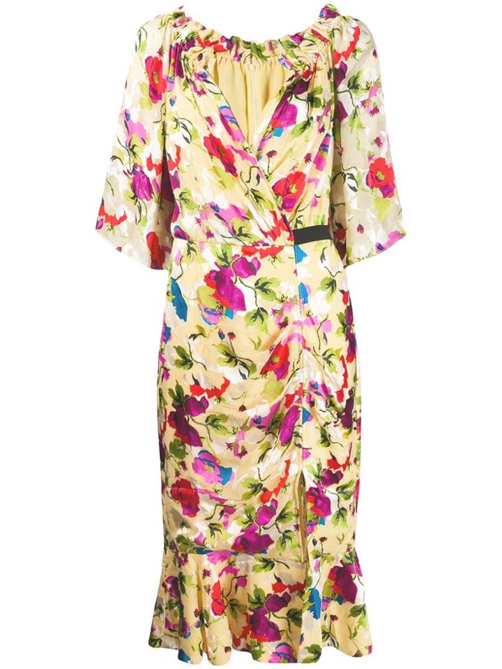 Saloni Floral Shift Midi Dress - Yellow