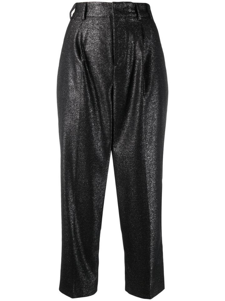 Pt01 Metallic Cropped Trouser - Black