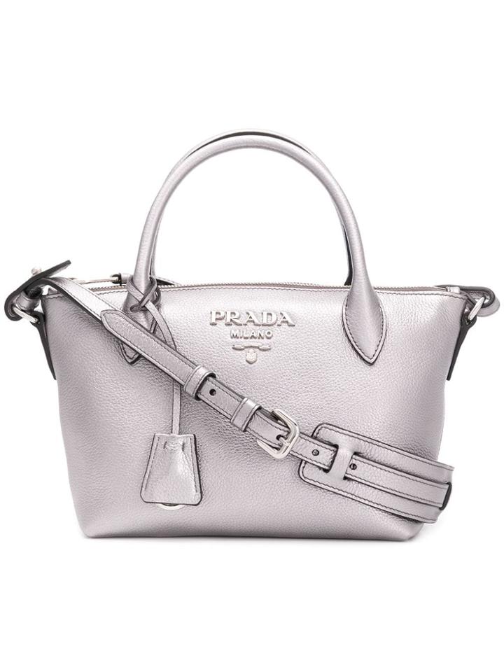 Prada Lettering Logo Tote Bag - Silver