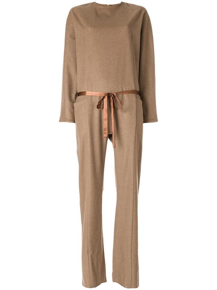 Maison Flaneur Ribbon Detail Jumpsuit - Brown