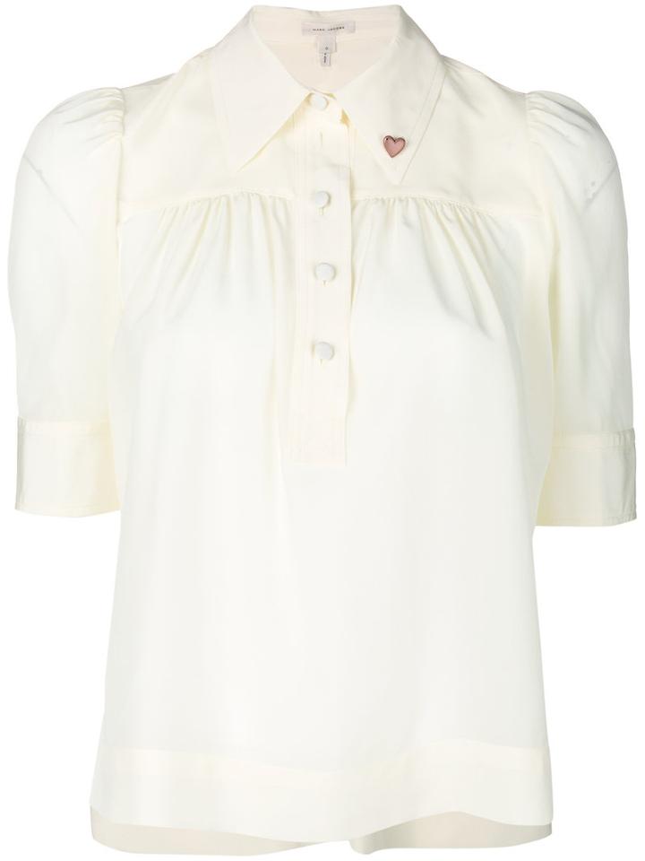 Marc Jacobs - Half Sleeve Heart Collar Blouse - Women - Silk - 6, White, Silk