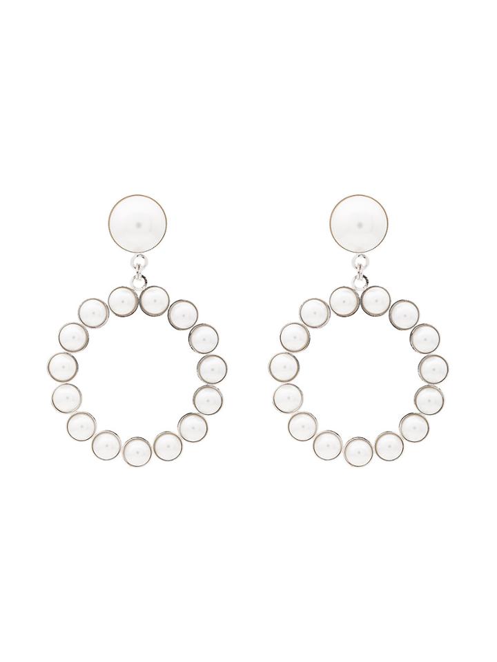 Alessandra Rich Faux Pearl Circle Earrings With Pearl Clip - White