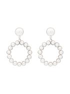 Alessandra Rich Faux Pearl Circle Earrings With Pearl Clip - White