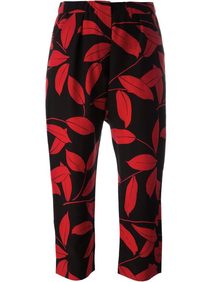 Marni Leaf Print Trousers, Women's, Size: 40, Black, Silk