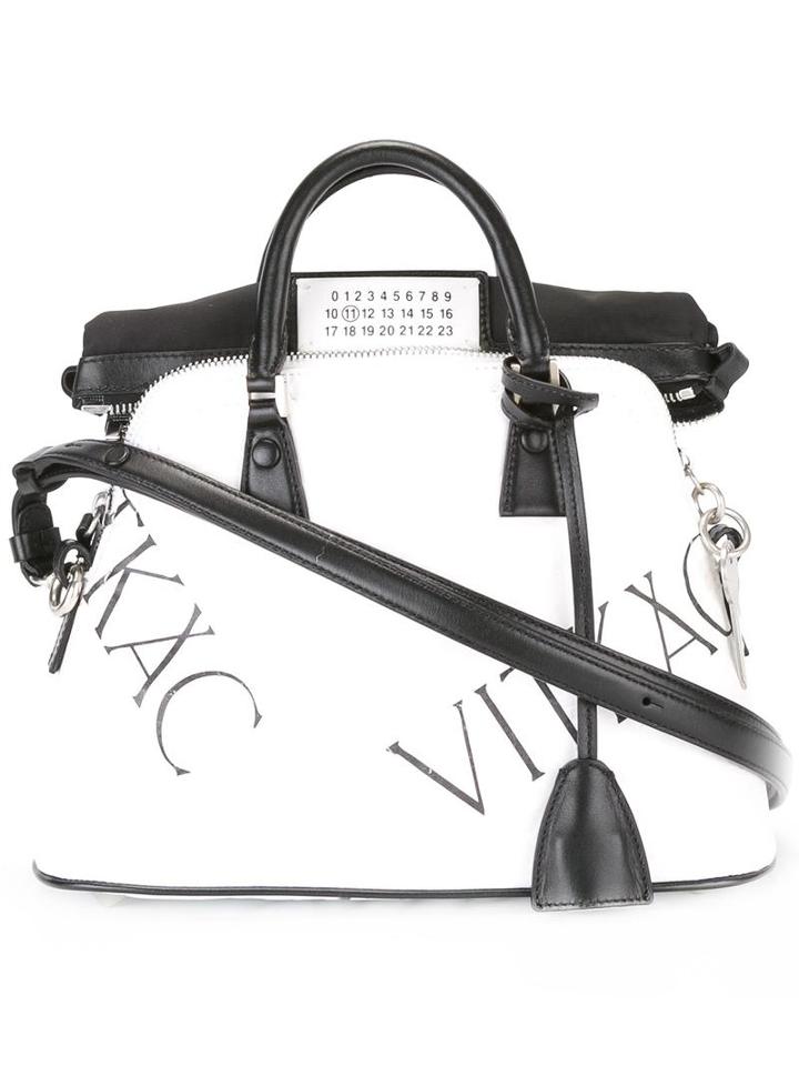 Maison Margiela Logo Print Tote, Women's, White, Cotton/polyester/leather/spandex/elastane