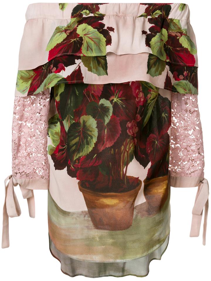 Antonio Marras Floral Print Off Shoulder Blouse - Pink & Purple