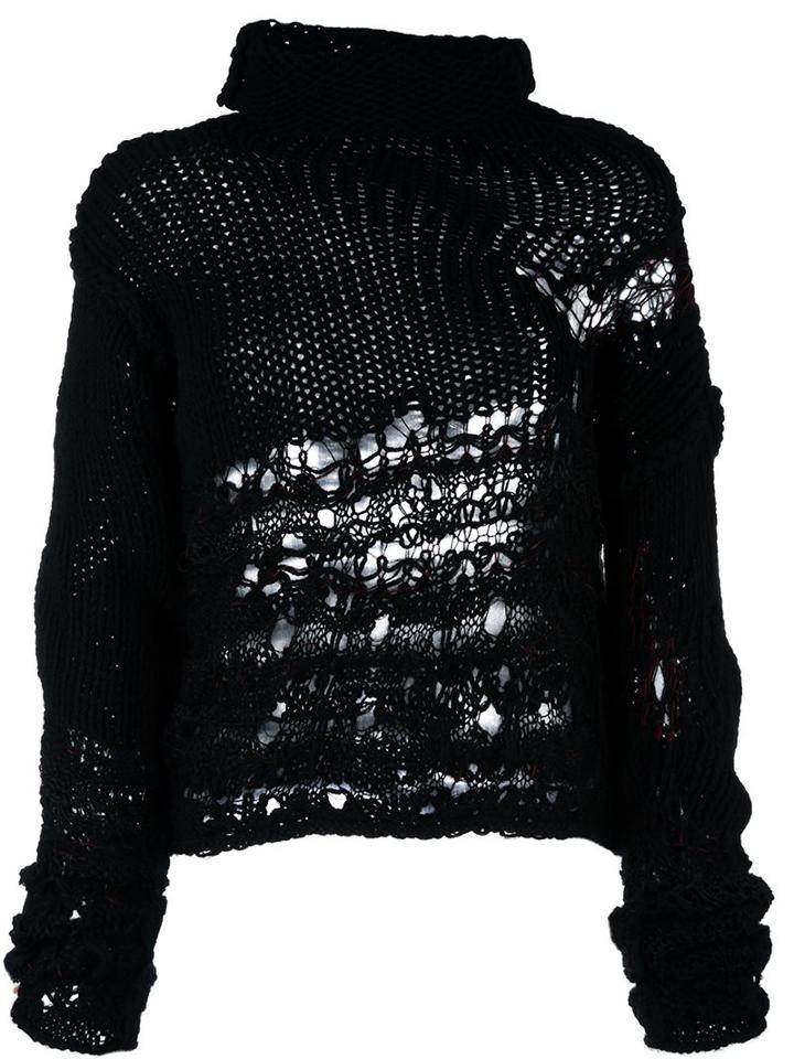 Isabel Benenato Distressed Jumper, Women's, Size: 40, Black, Cotton/hemp/polyamide/alpaca