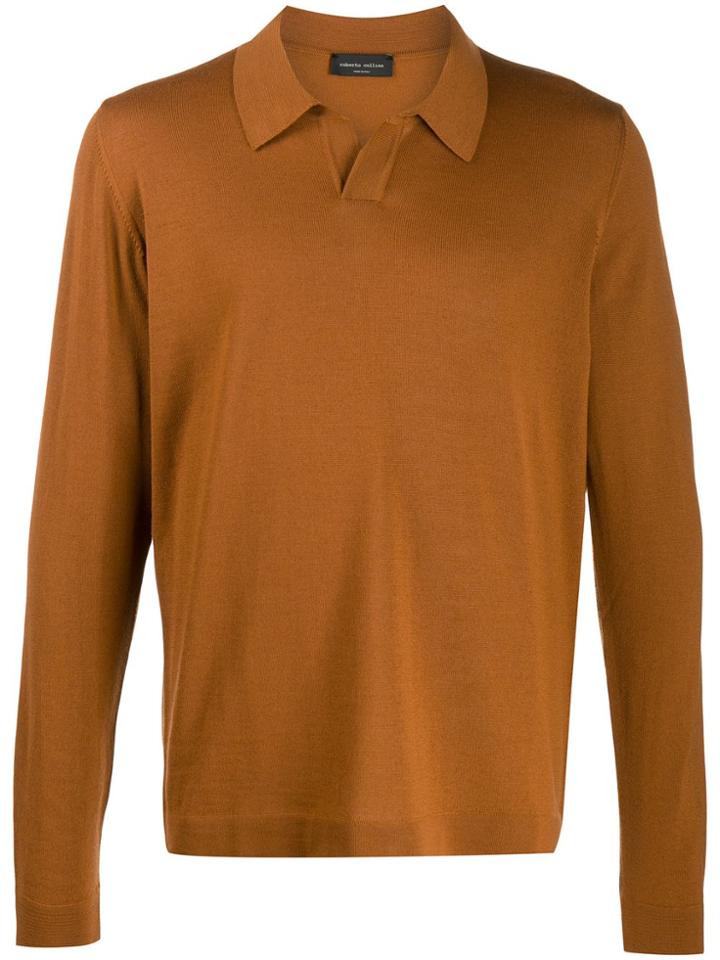Roberto Collina Long Sleeve Polo Shirt - Brown
