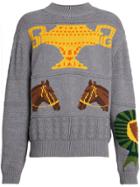 Burberry Equestrian Intarsia Cotton Wool Sweater - Grey