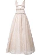 Carolina Herrera Embroidered V-neck Layered Gown, Women's, Size: 12, Pink/purple, Silk/polyester/polyamide-8