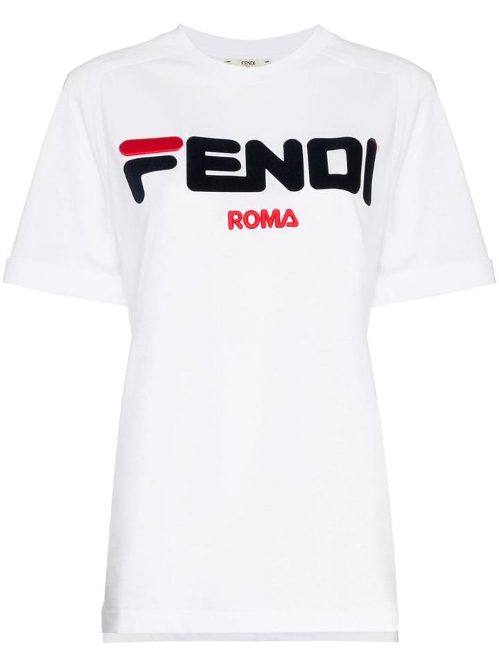 Fendi Fendi Mania Fix Logo Embroidered T-shirt - White