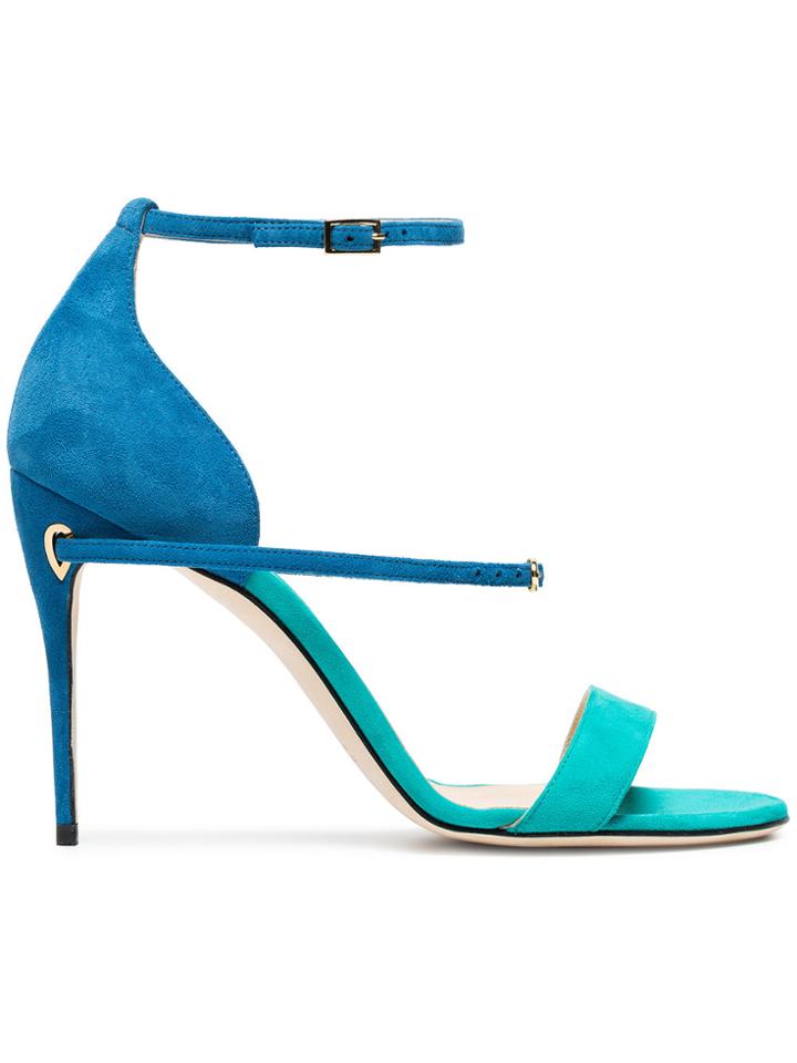 Jennifer Chamandi Blue And Green Rolando 105 Suede Sandals