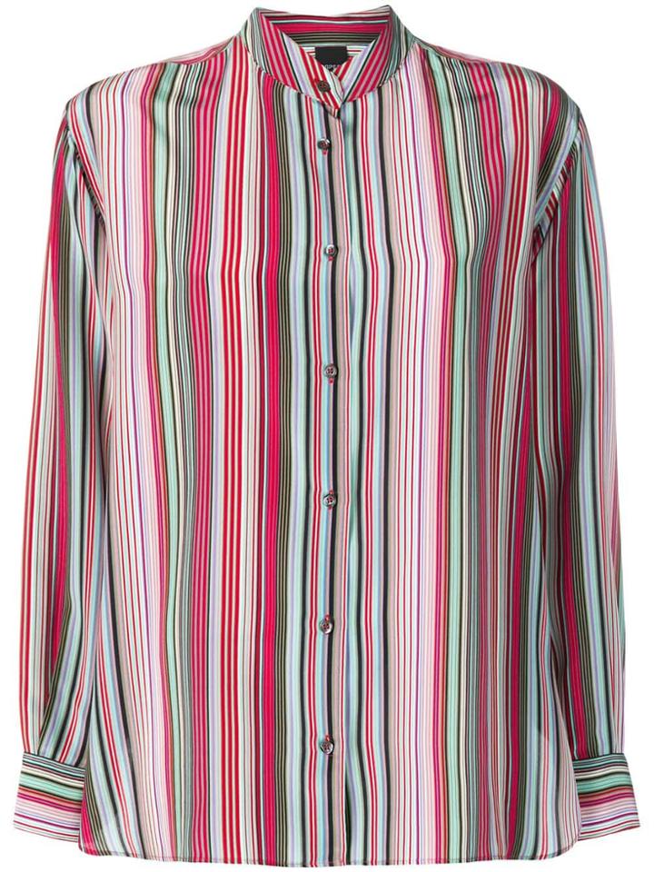 Aspesi Striped Grandad Collar Shirt - Purple
