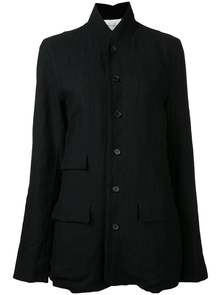 Aleksandr Manamïs - Stand Up Collar Blazer - Women - Linen/flax/ramie/acetate - 2, Black, Linen/flax/ramie/acetate