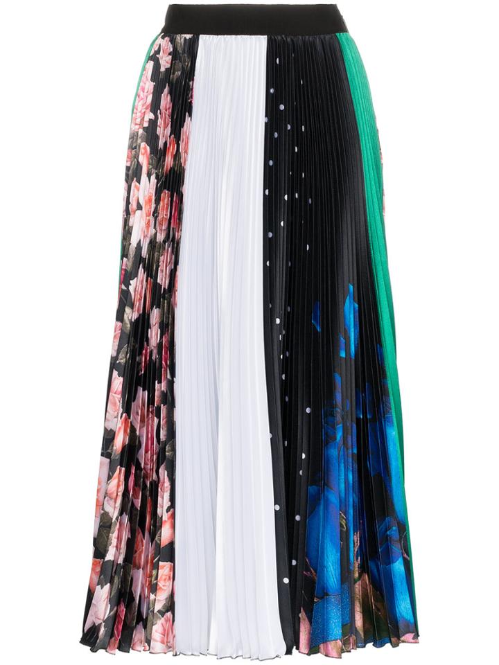 Msgm Multi Print Pleated Midi Skirt - Black