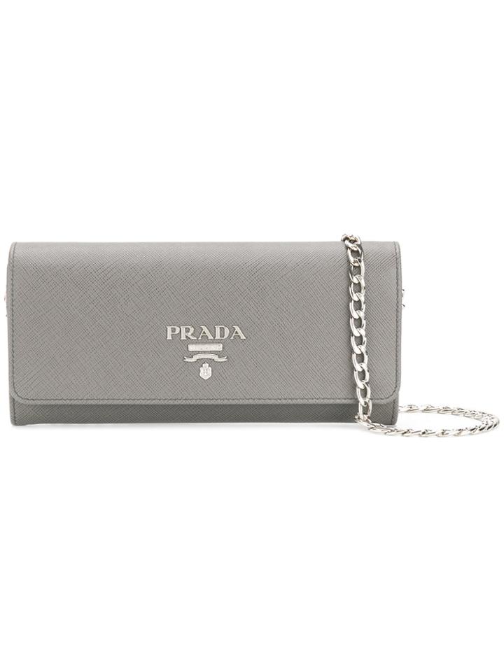 Prada Logo Plaque Clutch - Grey