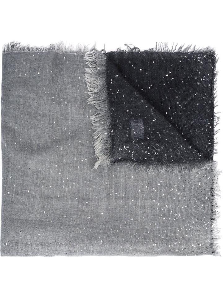 Faliero Sarti Contrast Fringed Scarf, Adult Unisex, Grey, Silk/polyester/cashmere/virgin Wool