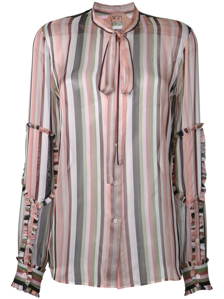 No21 Sheer Striped Blouse, Women's, Size: 44, Pink/purple, Silk