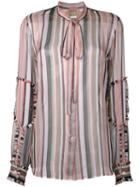 No21 Sheer Striped Blouse, Women's, Size: 44, Pink/purple, Silk