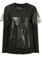Goen.j Overlaid Frosted Lace Top - Black