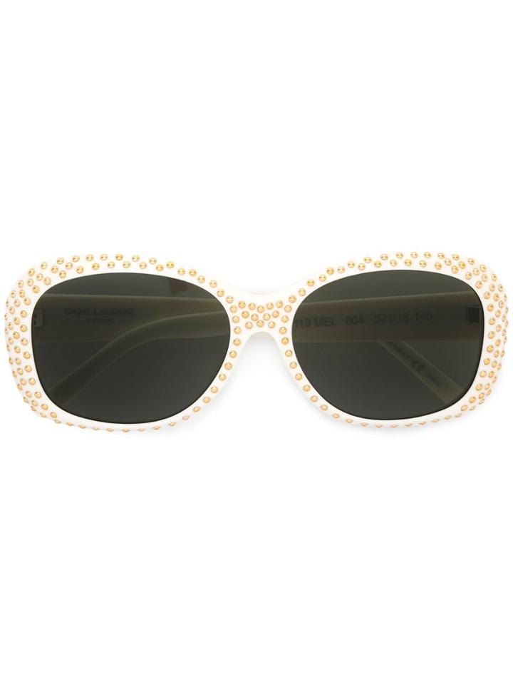 Saint Laurent Eyewear Studded Round Frame Sunglasses - White