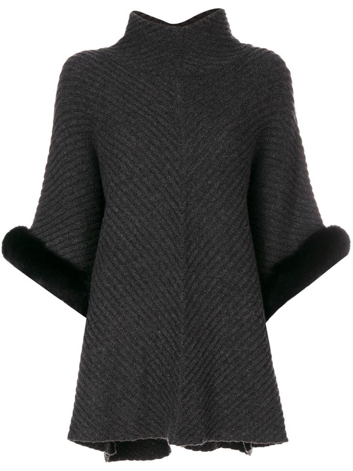 N.peal Diagonal Ribbed Poncho - Grey