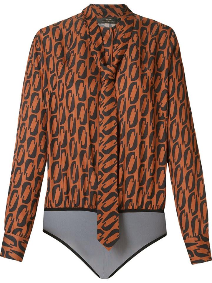 Andrea Marques Tie Detail Printed Body, Women's, Size: 42, Yellow/orange, Viscose