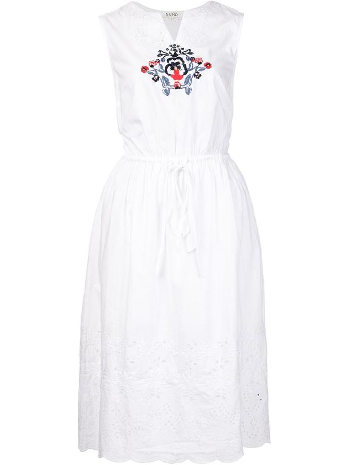Suno Embroidered Neckline Flared Dress