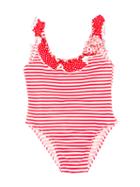 Amaia Striped Swimsuit, Girl's, Size: 6 Yrs, Red