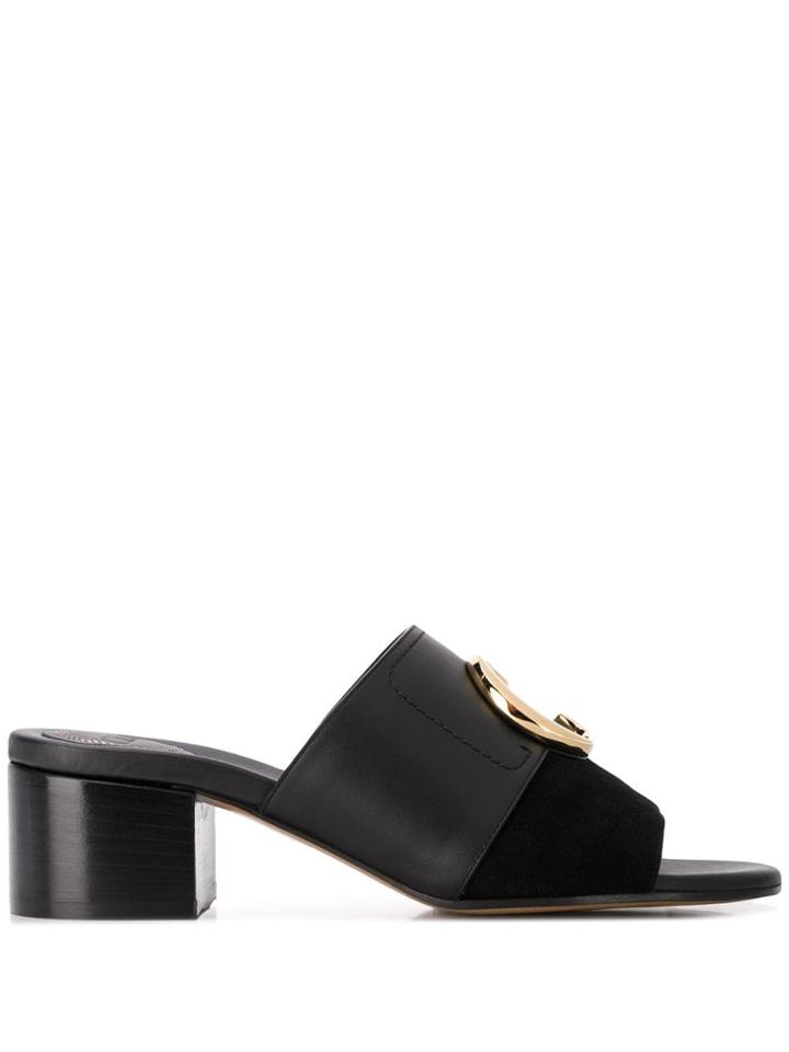 Chloé C Plaque Mules - Black