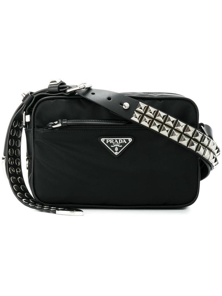 Prada Black Studded Strap Textile Shoulder Bag