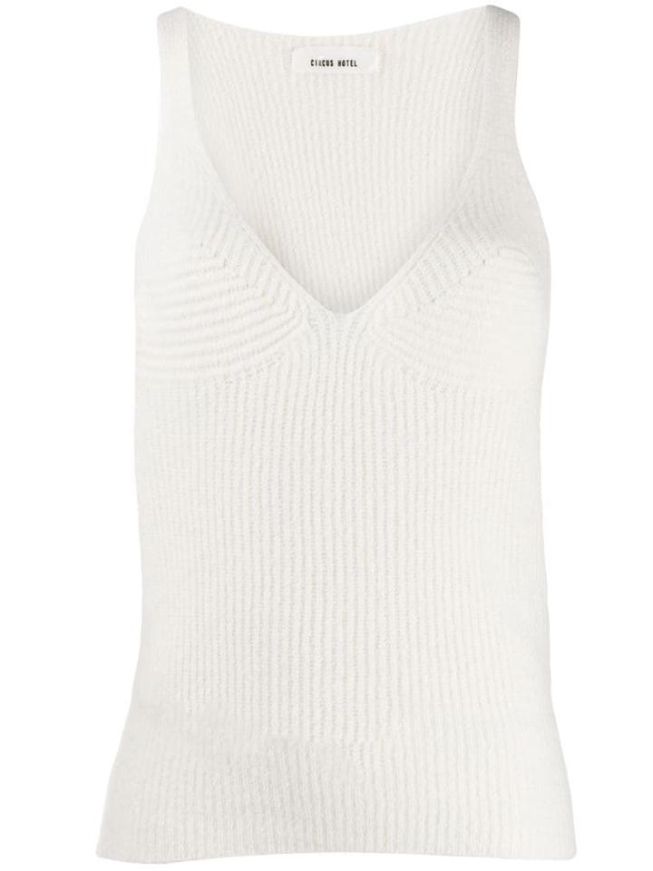 Circus Hotel Ribbed Knit Tank Top - White