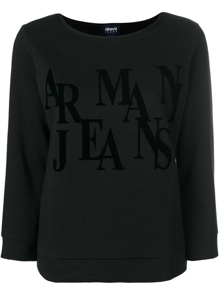 Armani Jeans Three-quarters Sleeve Logo Sweatshirt - Black