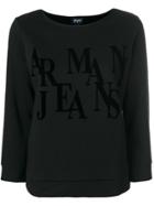 Armani Jeans Three-quarters Sleeve Logo Sweatshirt - Black