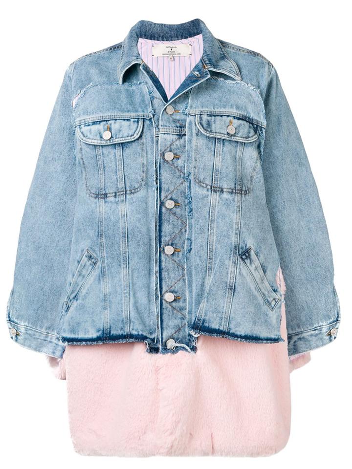 Natasha Zinko Redone Faux-fur Trim Denim Jacket - Blue